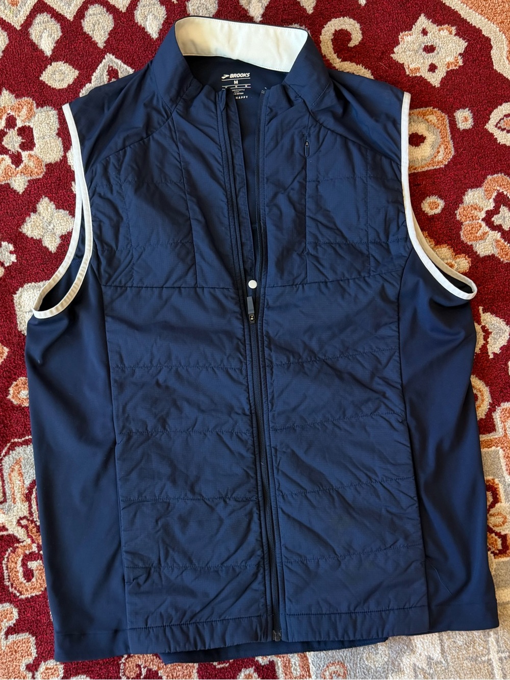 Brooks Running Navy Quilted insulated Vest with White Trim